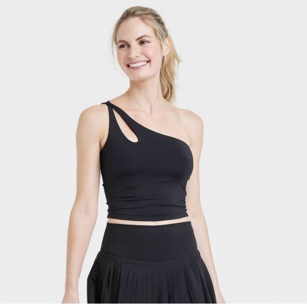 NWT Women's Light Support Asymmetrical
Cropped Sports Bra - All In Motion Black